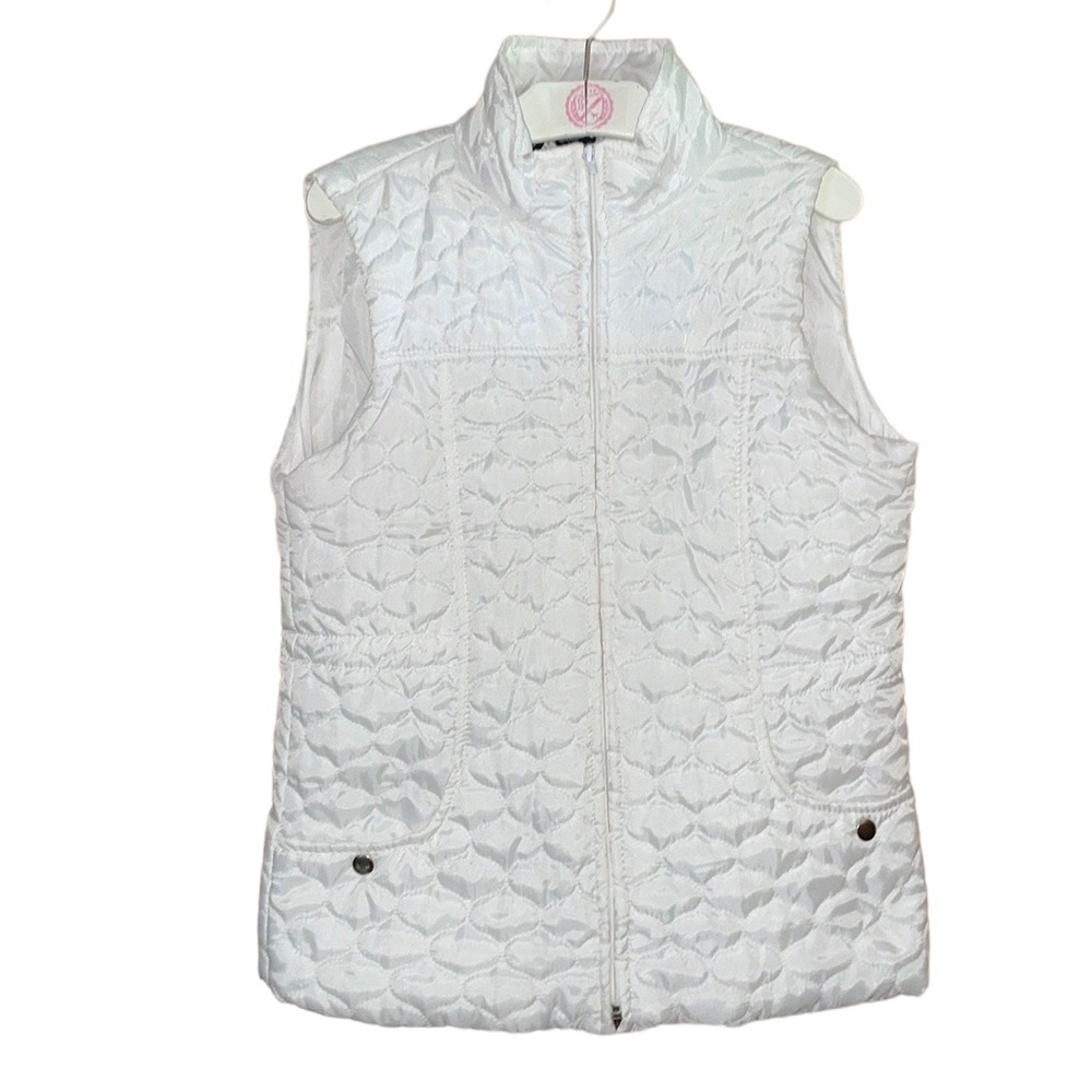 •NEW DIRECTIONS•WHITE QUILTED PUFF ZIPPER VEST IN SIZE SMALL EUC